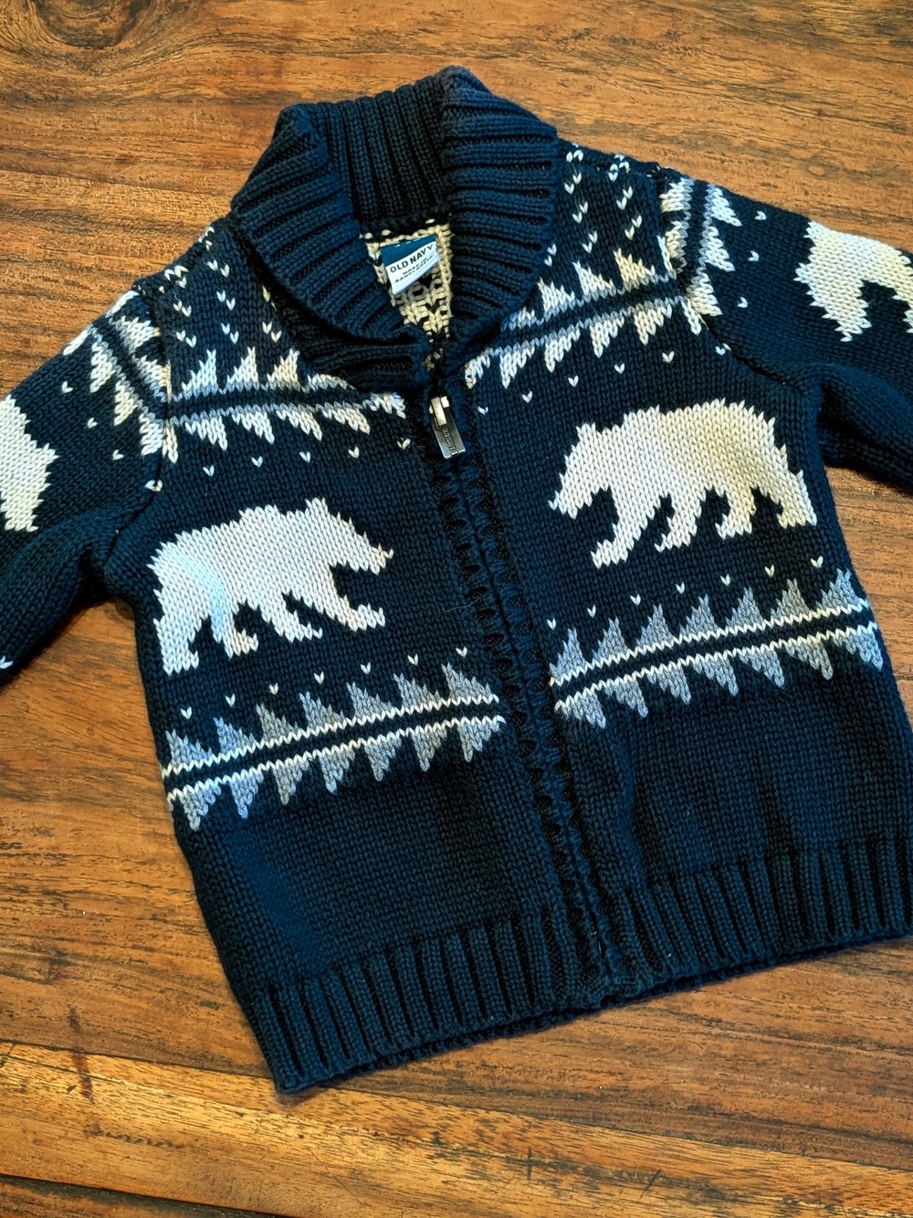 Old Navy Boys' Navy Bear Knit Zip Cardigan Jacket